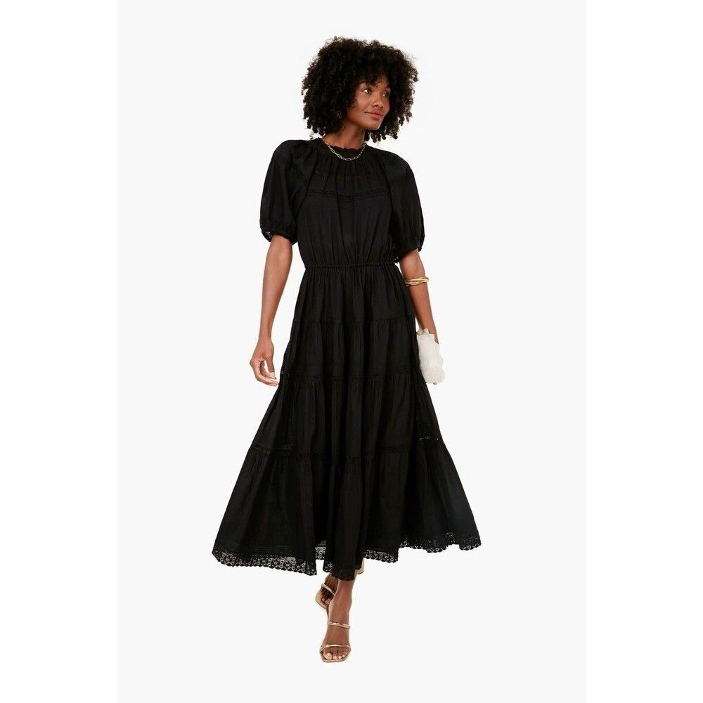 The Great.Black Prairie Bird Maxi Dress Lace Embroidered Ruffle Cotton S1 279918